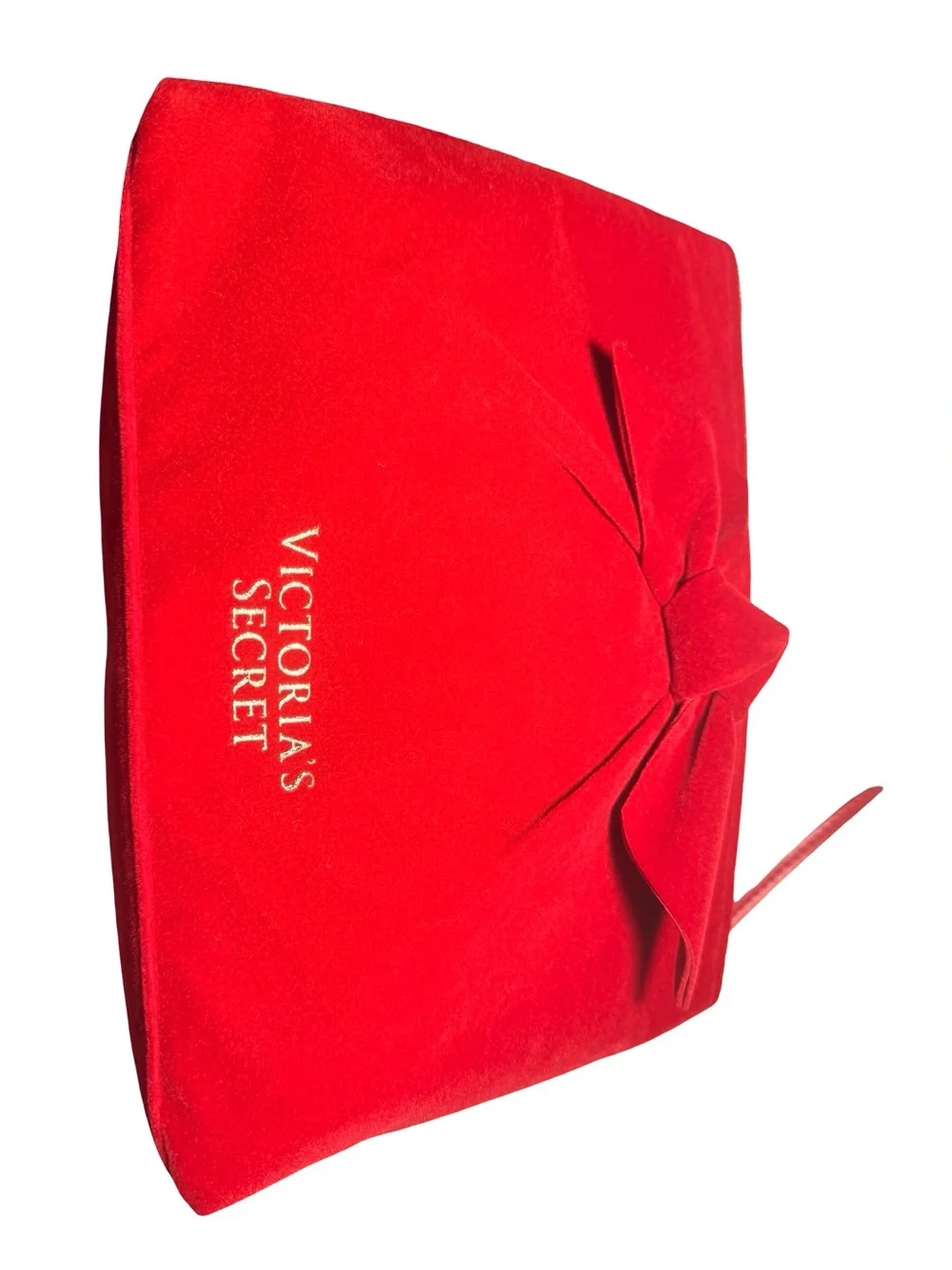 Victoria’s Secret Red Velvet Bow Wristlet Clutch Cosmetic Bag Gold Logo